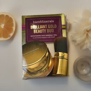 BareMinerals BRIGHTENING GOLD MINERAL VEIL IN MIRRORED COMPACT W/ BRUSH BNIB